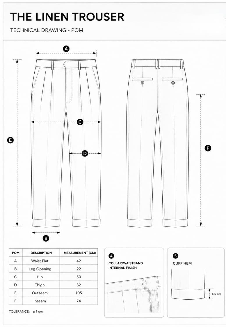 Linen Trouser technical render