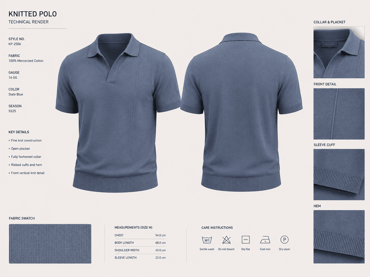 Knitted Polo technical render
