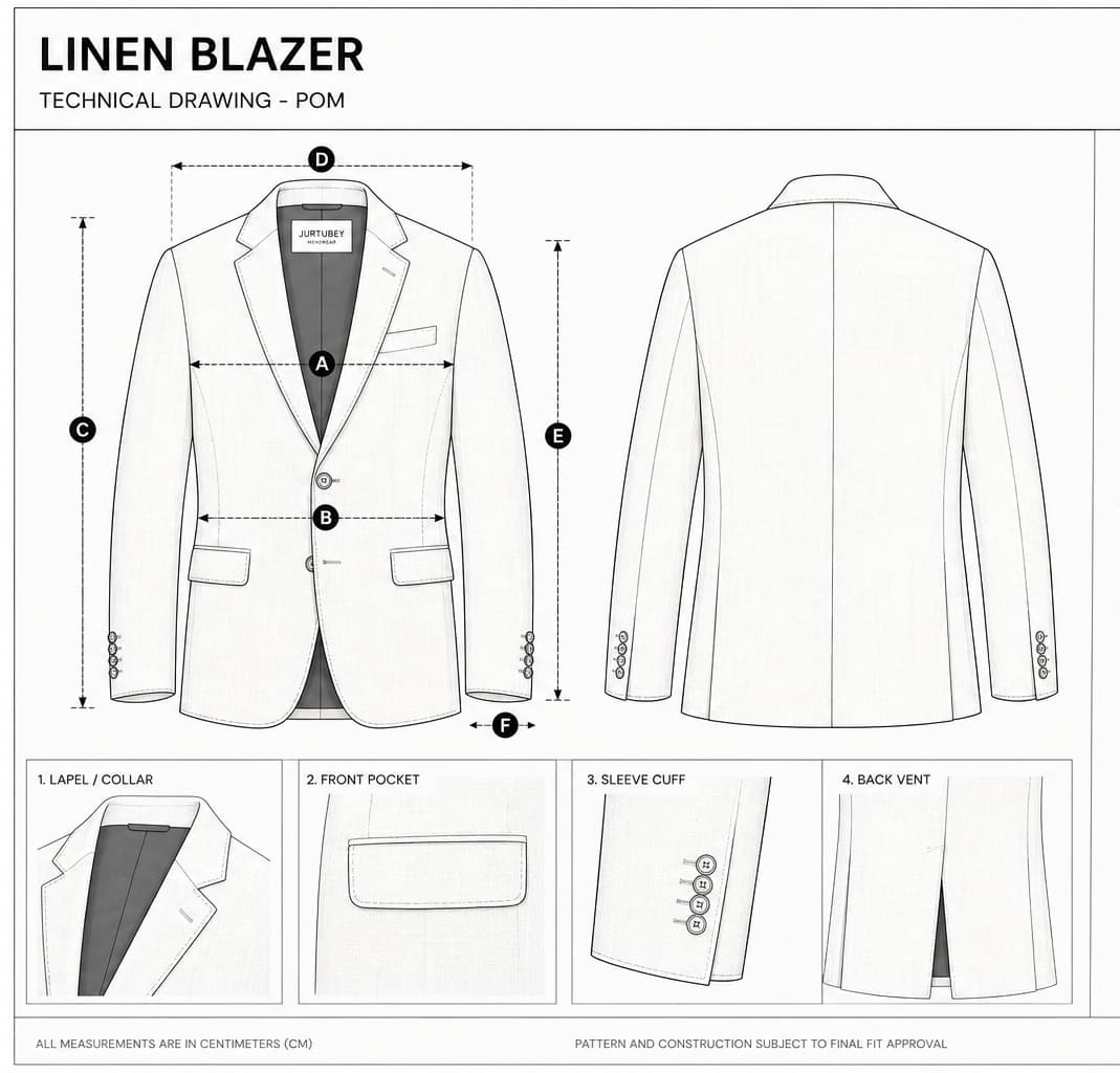 Linen Blazer technical render